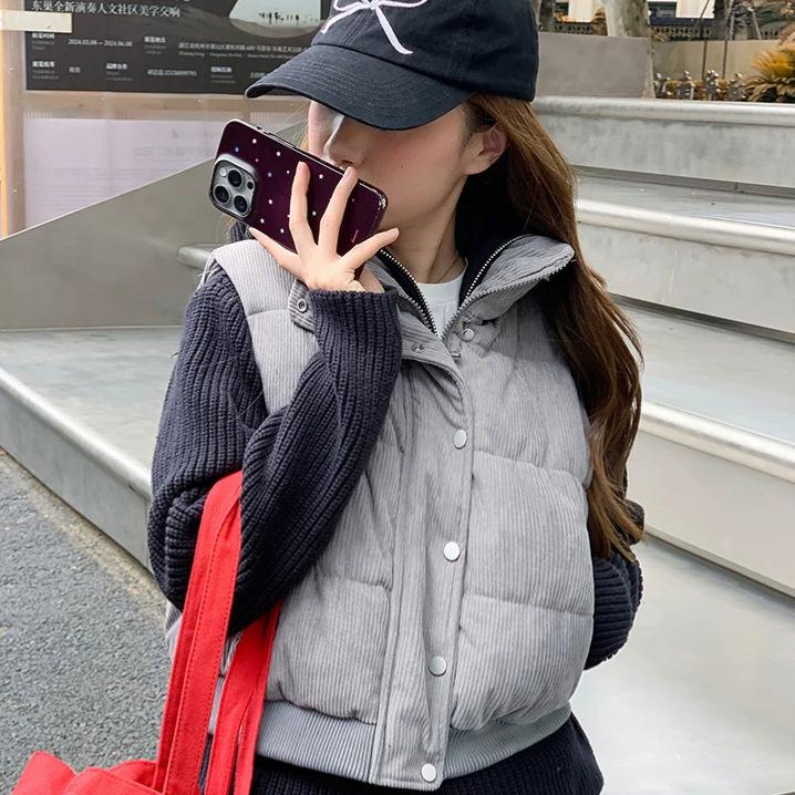 Women's Korean Style Corduroy Cotton Vest - Winter 2026 Loose Sleeveless Jacket