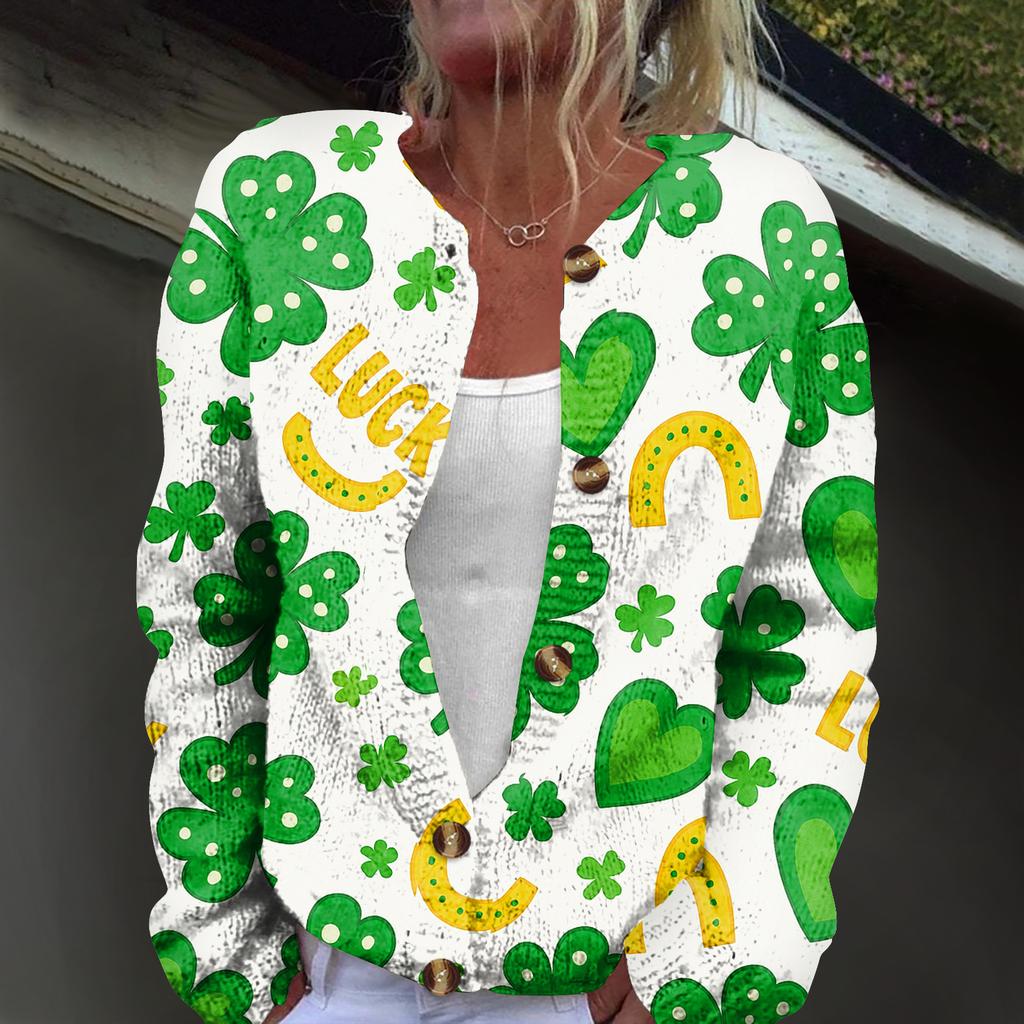 Women's Fashion Printed Long-Sleeved Knit Cardigan Button-Down Jacket