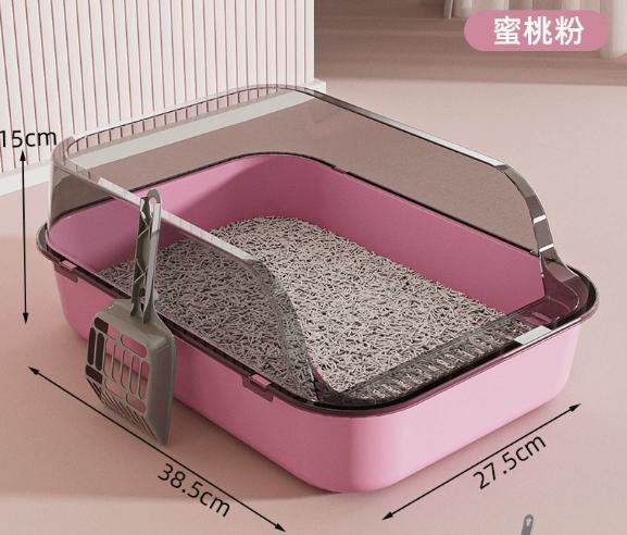 Semi Covered Cat Litter Box Plastic Anti Tracking Pet Toilet with Removable Scoop for Odor Control