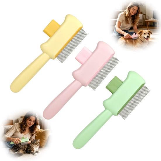 Self Cleaning Cat Brush Pet Grooming Comb with Stainless Steel Dense Teeth Detangling Comb Removes Loose Fur for Dogs Cats Flea