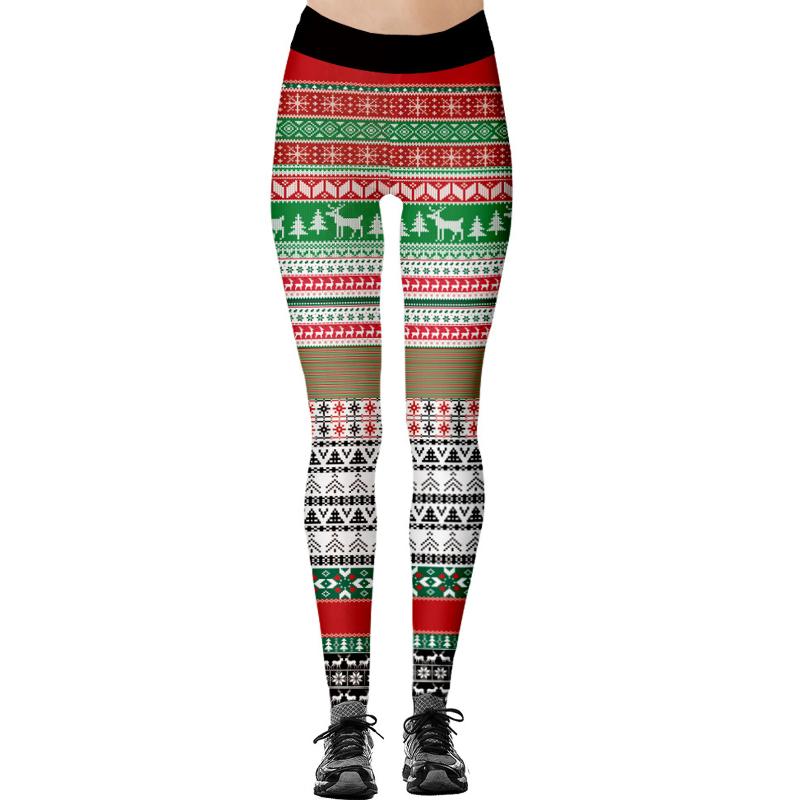 Fashion Christmas Print Fitness Sports Hip Lifting High Waist Bottom Pants Women Yoga Pants