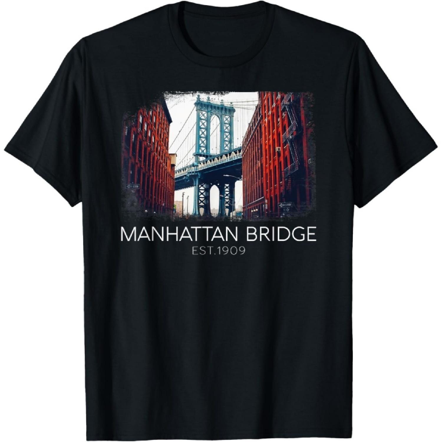 Manhattan Bridge New York Brooklyn Retro Vintage Skyline NYC T-Shirt S