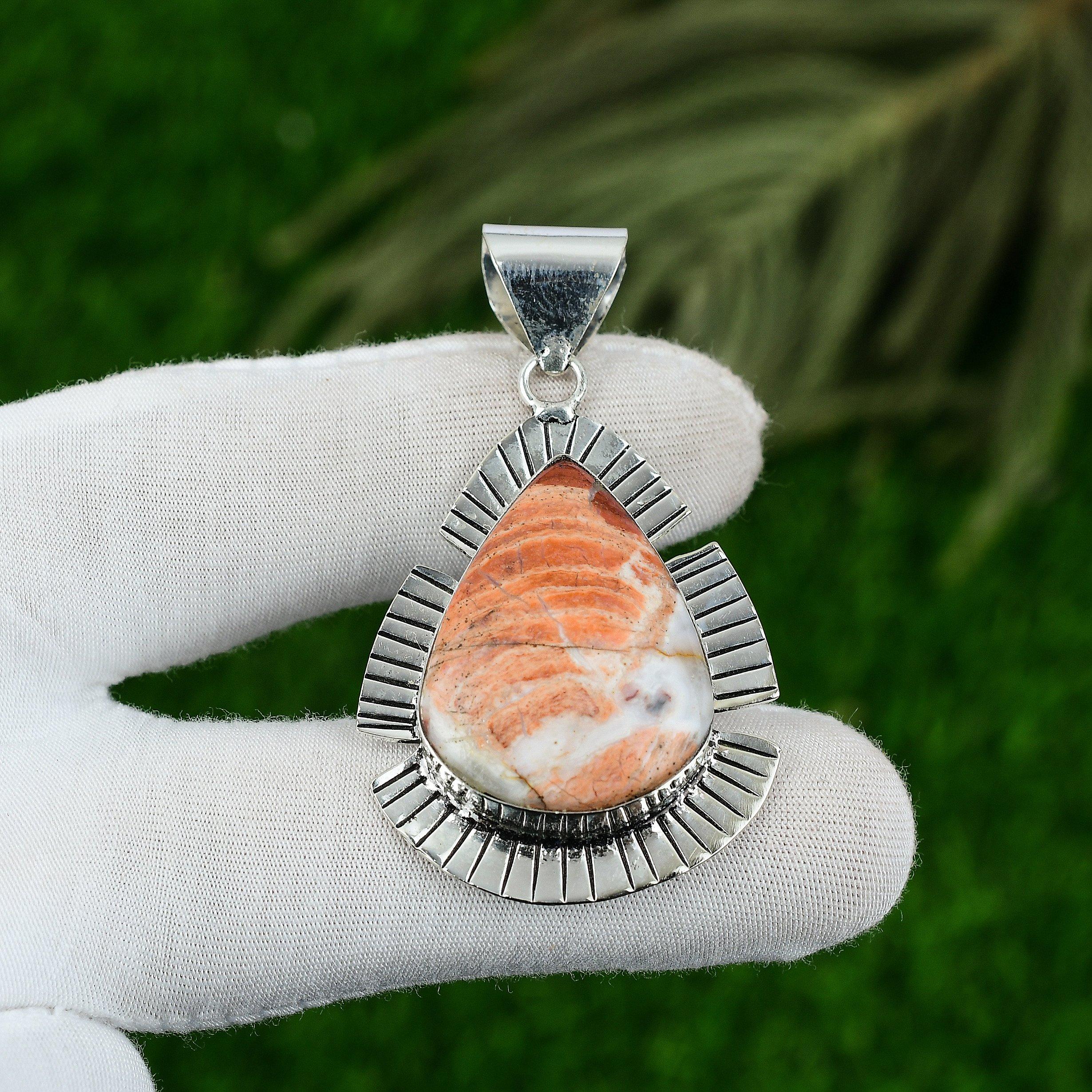 Серебро 925 пробы Груша Радужный Яшма Камень Ручная работа Безель Юбилейный Подвеска Ювелирные изделия