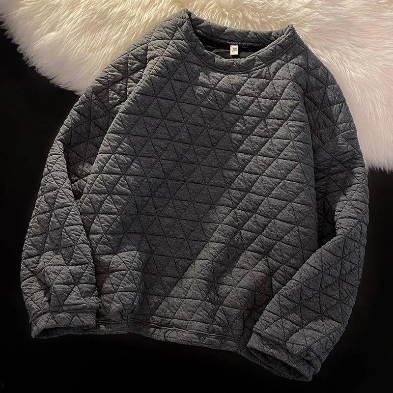 Women's High-End Diamond Pattern Quilted Sweatshirt - Korean Style, Slimming, No-Hood, Round Neck, Autumn/Winter Fashion
