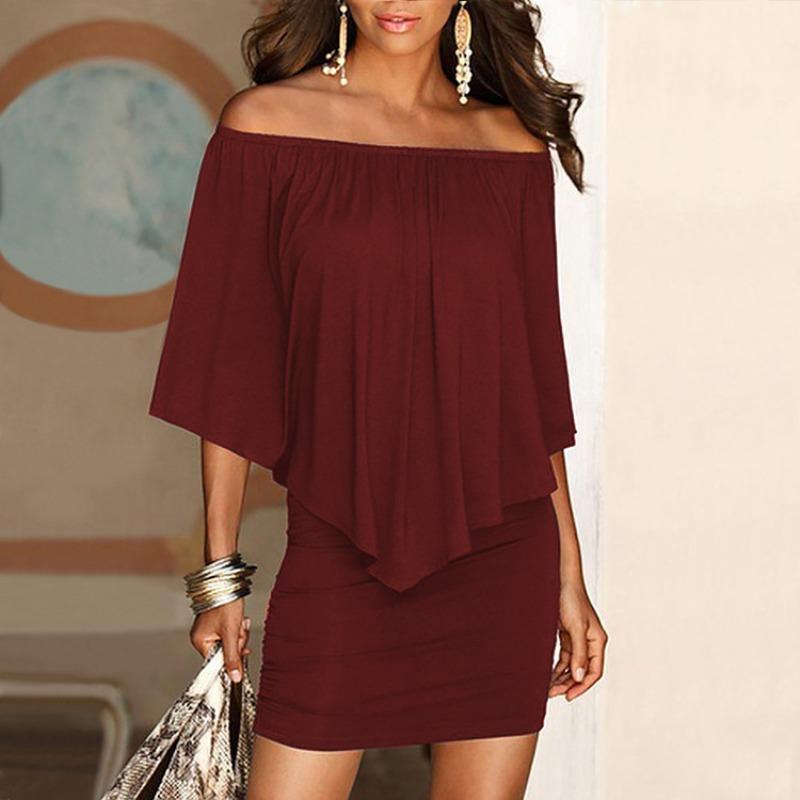 New wish women's dress sexy one-word collar hip skirt