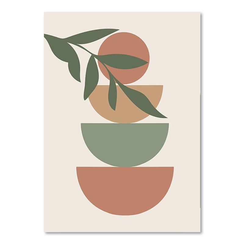 Abstract Boho Landscape Posters Sun Leaves Canvas Painting Geometric Lines Plant Wall Art Pictures For Living Room Home Decor