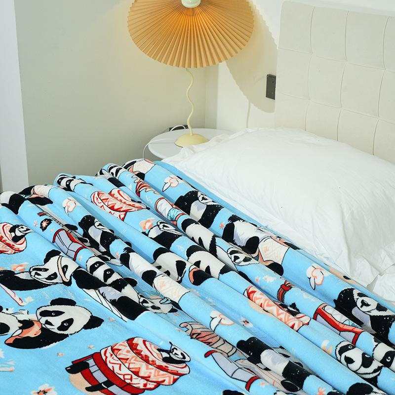 Cartoon Panda Blanket Autumn/Winter Thick Warm Air Conditioning Blanket Milk Velvet Cover Blanket Student Napping Blanket