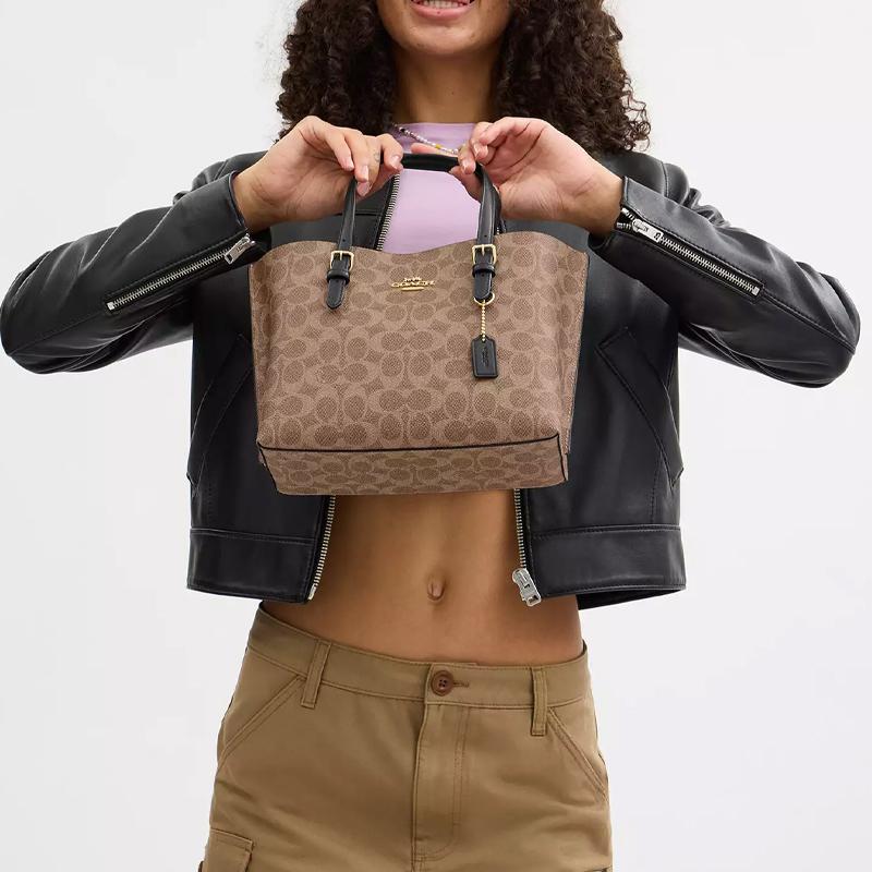 Coach Mollie Brand Logo Detachable Shoulder Strap Tote Bag Shopping Bag Women Tote Brown Black CV965-IMQRX