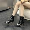 2025 Autumn and Winter New Pointed Crystal Chain Elastic High-heeled Short Boots Fashionable Versatile Stiletto Martin Boots