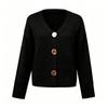 Women's Color Oversized Round Neck Long Sleeve Knit Cardigan with Large Buttons