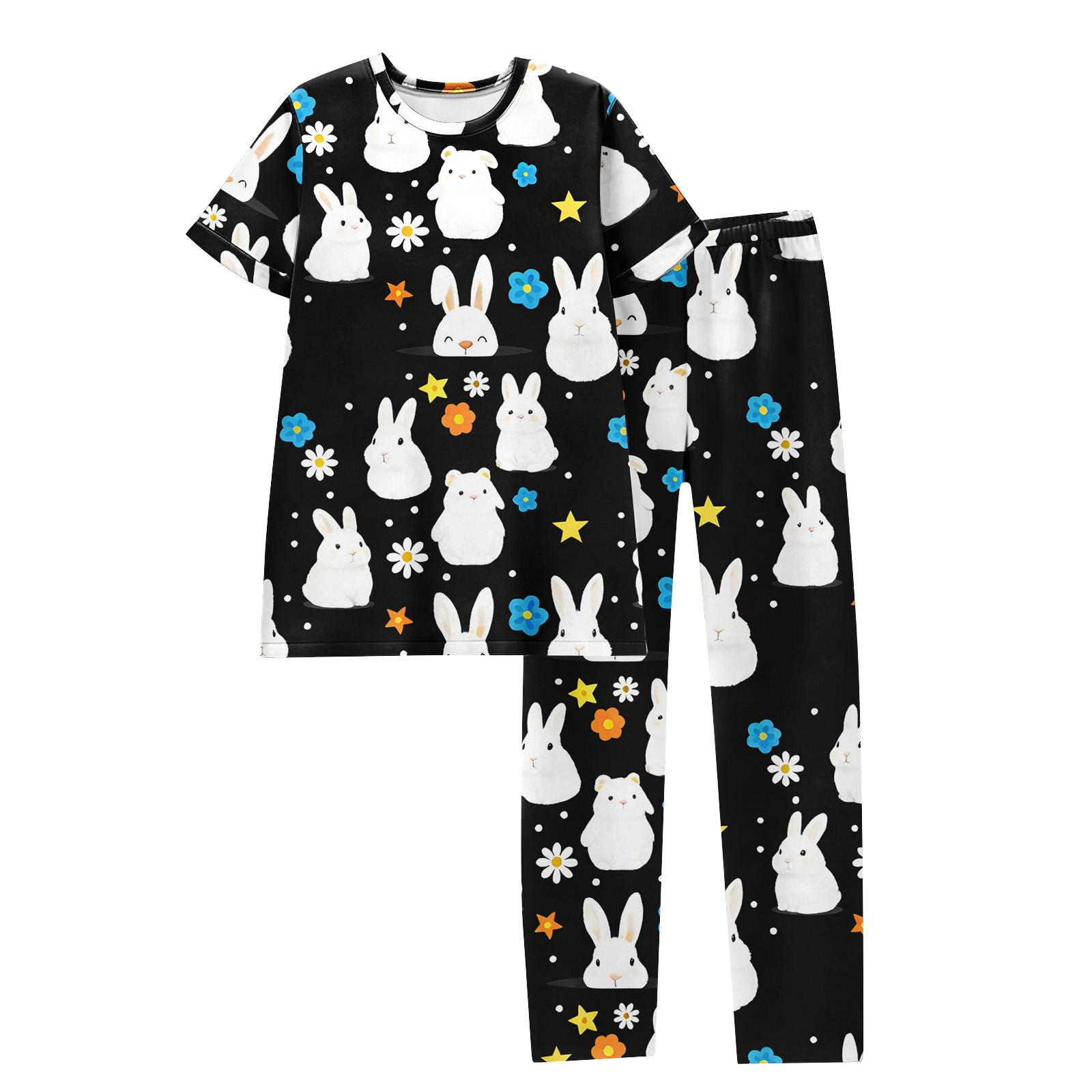 

Женский пижамный комплект с принтом пасхального кролика, с коротким рукавом L чёрный