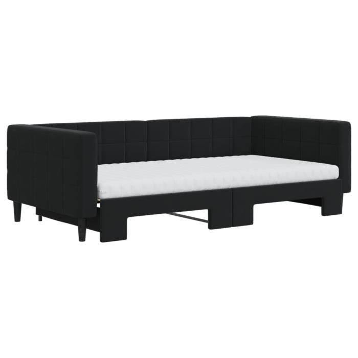 VidaXL Lit de jour avec lit gigogne et matelas noir 100x200 cm velours 3196726
