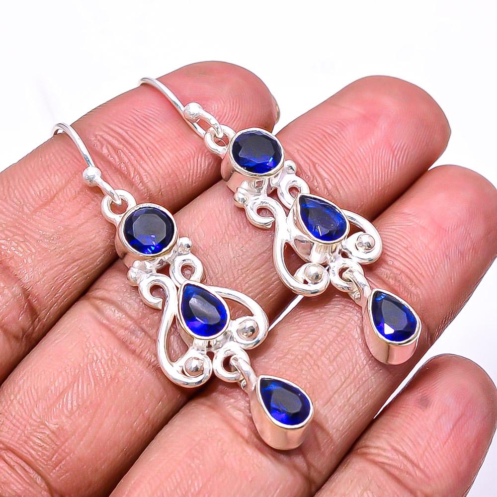 

Blue Sapphire -Simulated Multi Collet 925 Sterling Silver Earring 1.95 E7995316