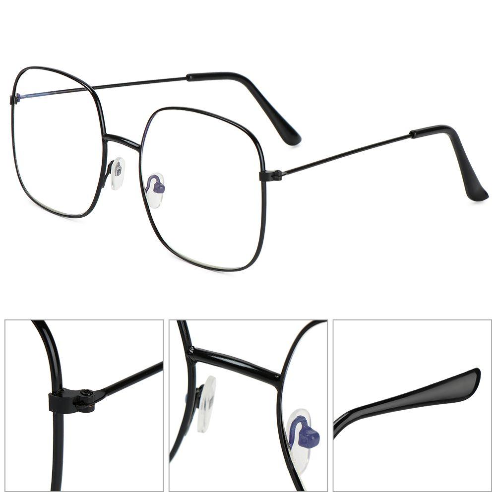 Unisex Vintage Square Glasses Oversized Eyeglasses Metal Frame Eyewear Anti Blue Light Glasses