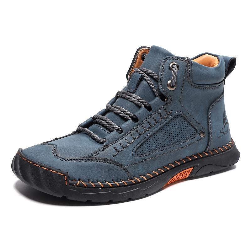 Plus-size Leather Boots, Men's Fashionable Ankle Boots, Flat Lace-up Casual Shoes