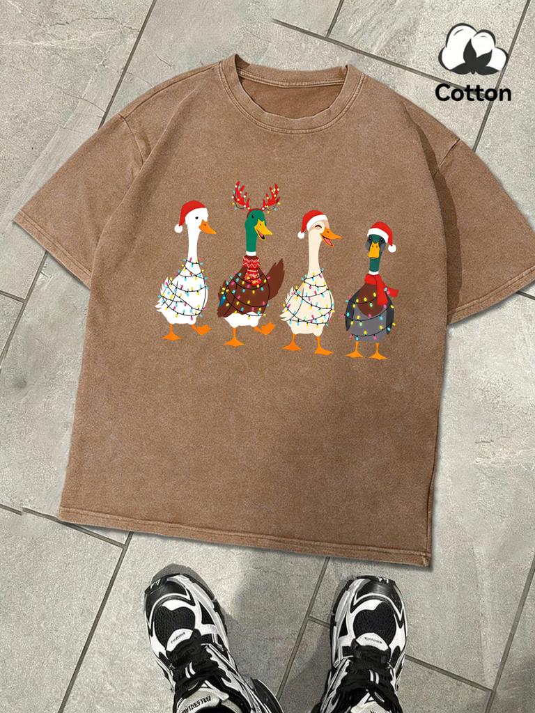 Ducks Full Of Festive Atmosphere Design Men Washed TShirts Summer Soft Cotton Tee Casual ONeck Clothing Street Short Sleeve