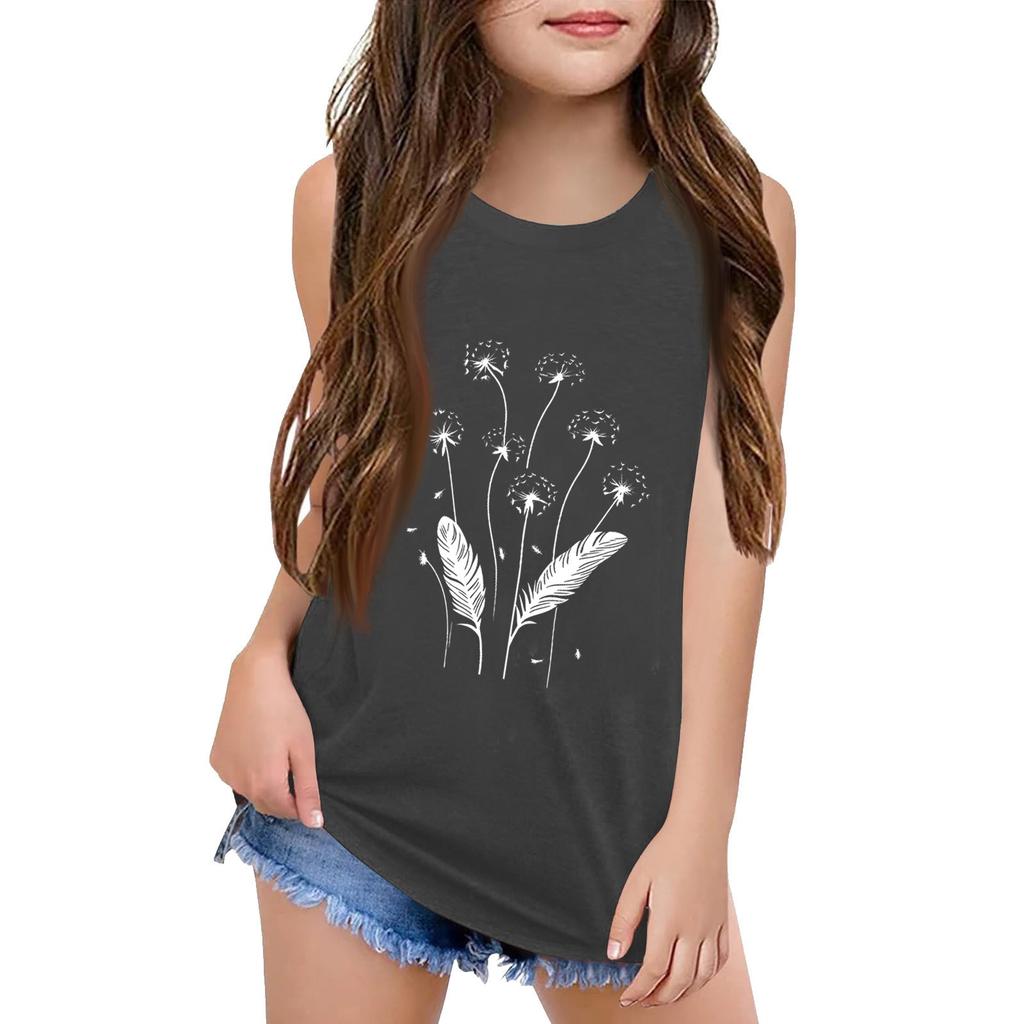 Girls  Kids Summer Crewneck Sleeveless Shirts Tank Tops