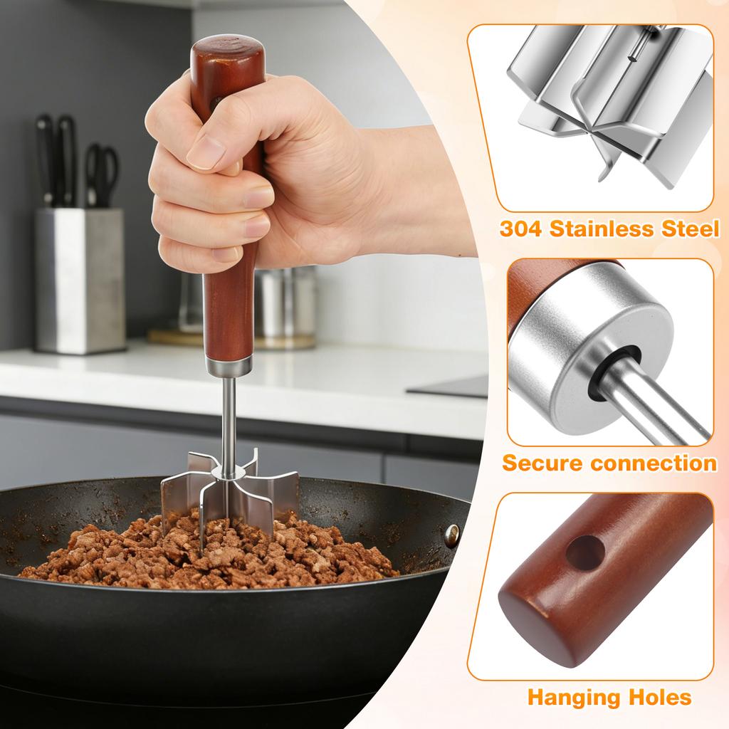 Meat Chopper Ground Beef Chopper Tool Stainless Steel Meat Chopper Masher Heavy Duty 6 Curve Blades Kitchen Beef Chopper Tool
