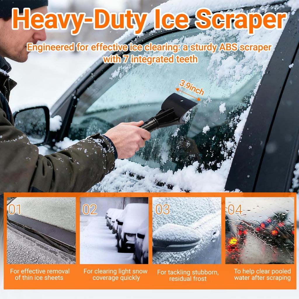 33" Extendable Snow Brush And Ice Scraper For Car Windshield, 2-In-1 Car Snow Brush & Ice Scraper With 360° Pivoting Brush Head And Comfortable Foam
