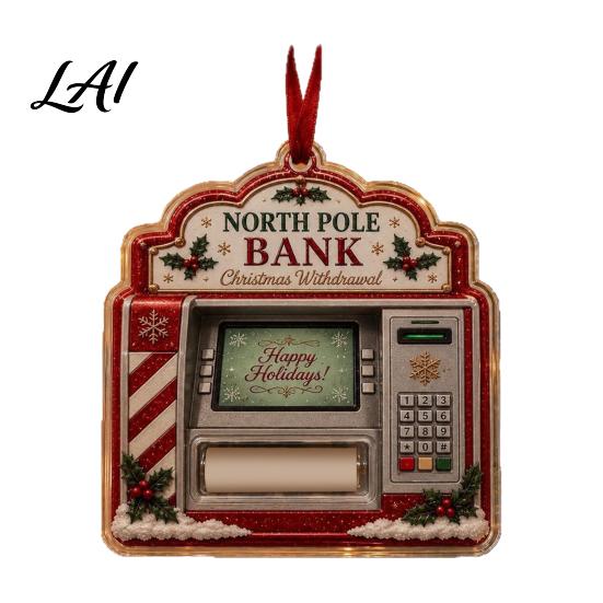 Fun Christmas Gift Accessories 2D Acrylic Cash Holder Ornament Card Hanging Retro Style Holiday Ornaments Xmas Tree Decor Reusable Pocket