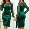 Seksi Kadınlar Uzun Kollu Dantel Patchwork Dantelli Bodycon Parti Elbise See Through