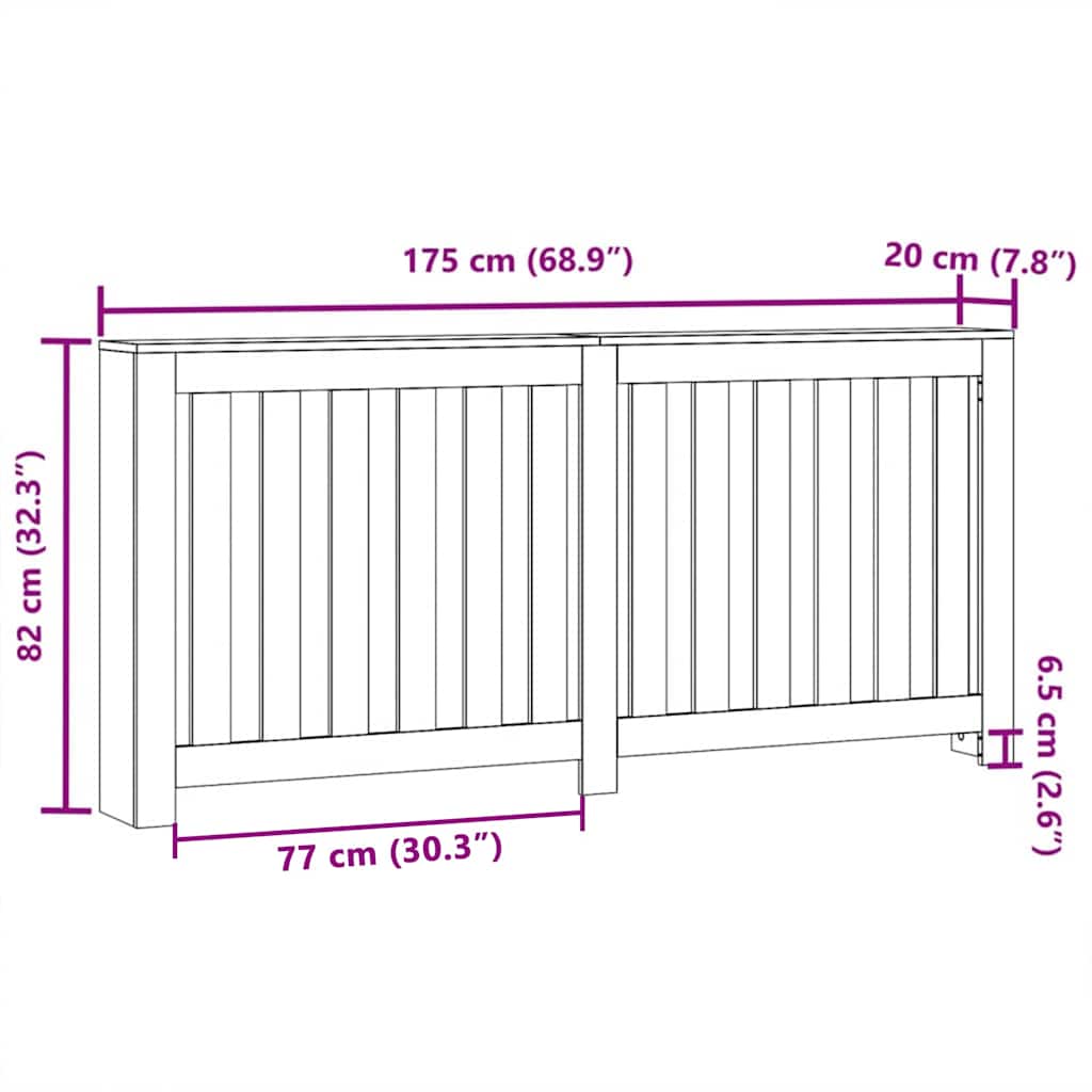 Schwarze Eichenholz-Heizkörperverkleidung, Wanddekorregal, Ablageregal, 175x20x82 Cm