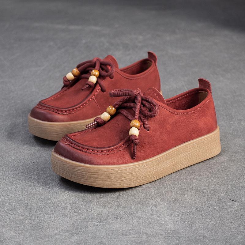 Mode Frühling Herbst echtes Leder Freizeitschuhe Damen weiche Sohle Mama tiefer Ausschnitt handgefertigt Retro quadratische Zehenpartie Damenschuhe