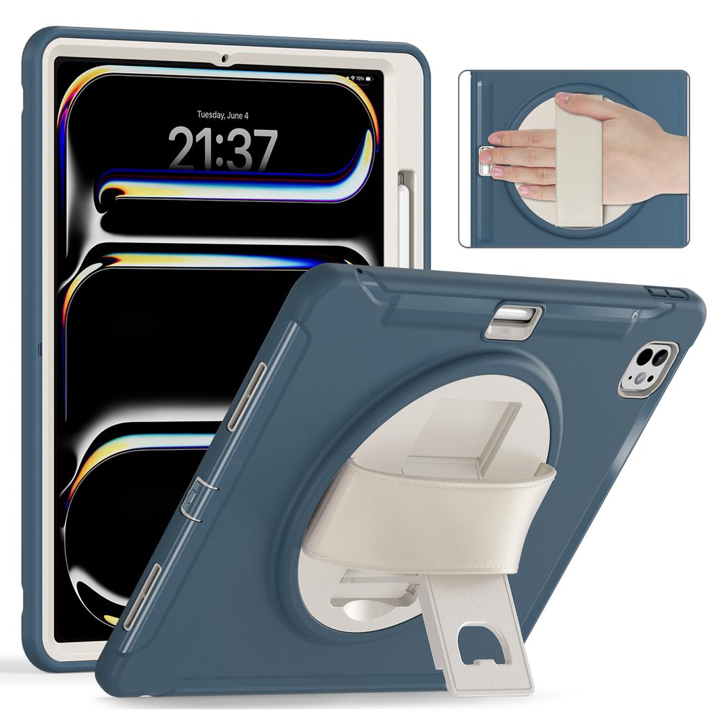 Hybrid Stand Cover for IPad Pro 13 2024 M4 Model A2926 A2925 A3007 360 Rotating Tablet Case PC-TPU with Hand Shoulder Shockproof