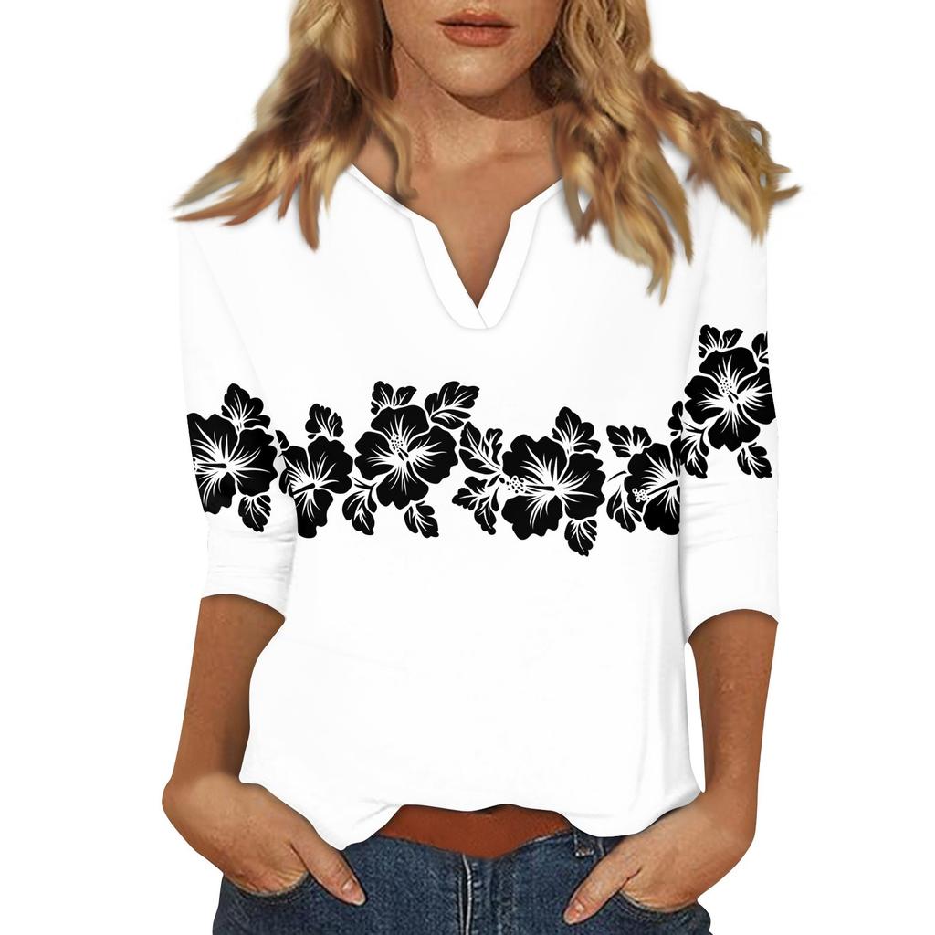 Women's Stand Collar 3/4 Sleeve Printed Top T-shirt