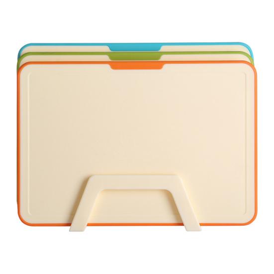 Plastic Cutting Board Set with Stand PP Chopping Boards for Meat Fruit Veggies Non-Slip Dishwasher Safe Space-Saving Kitchen Organizer