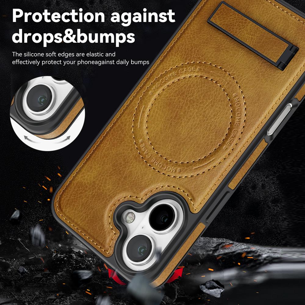 KEYSION Luxuxy PU Leather Magnetic Case for MagSafe for iPhone 16 Plus 15 Kickstand Shockproof Phone Cover for iPhone 15 16 Plus