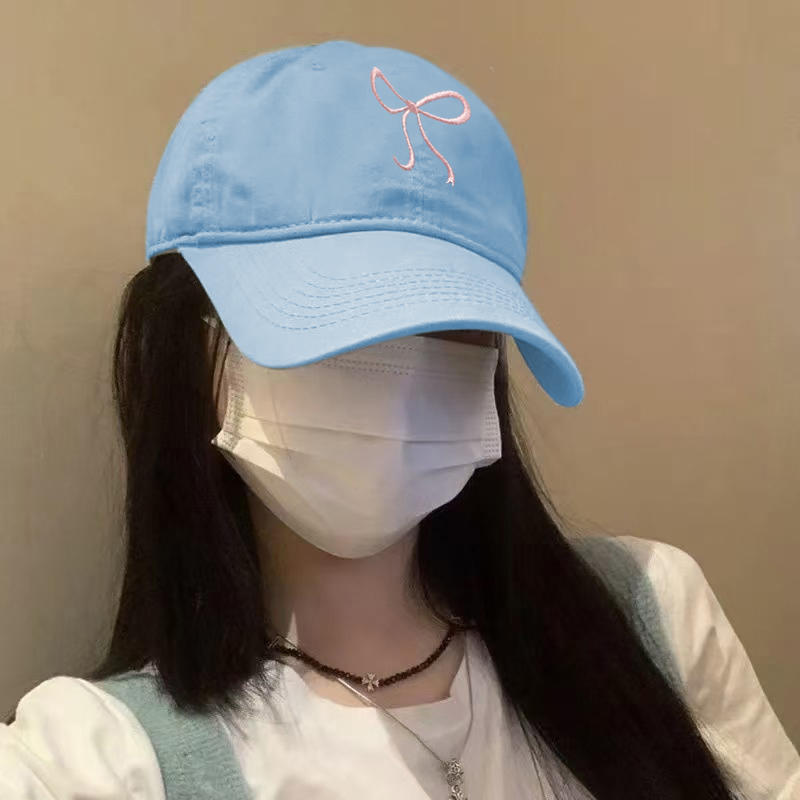 Bow Tie Baseball Cap Female Big Head Baseball Cap American Wide Brim Retro Trend Embroidery Duck Tongue Cap