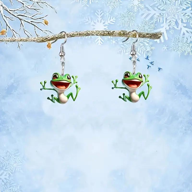 Cute and Funny Frog 2D Acrylic Earrings Fun Creative Design Animal Earrings