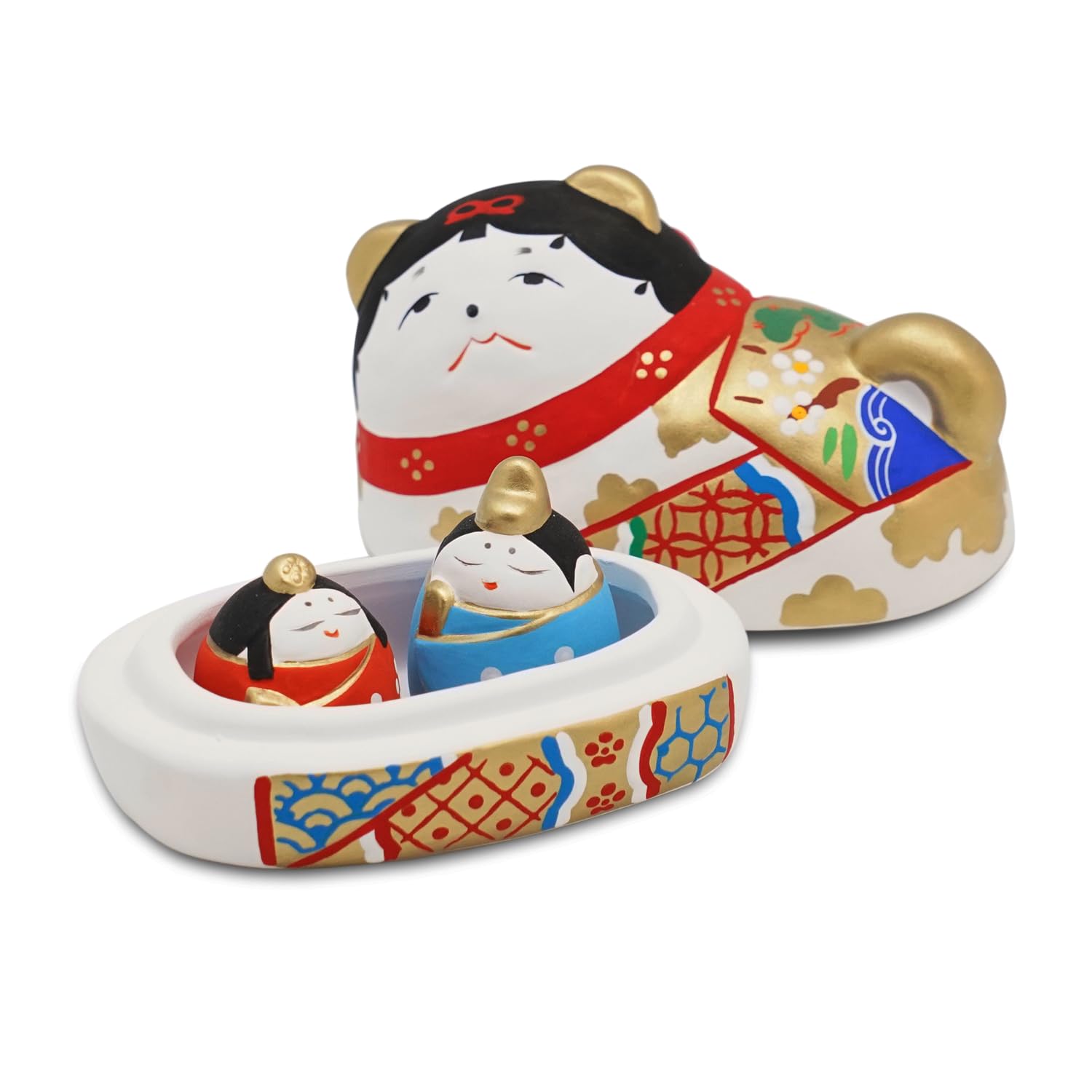

Fukubeya Hina Dog Box Ohina with Small Hina Toy Modern and Perfect for Praying for Safe Childbirth or as a Celebration Gift Seto-yaki Doll,