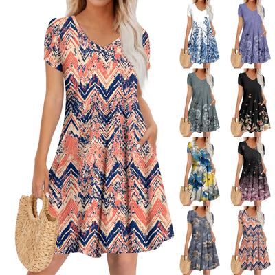 Robe décontractée à manches courtes et col en V pour femme, robe élégante pour invité de mariage