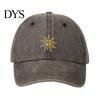 Travel Baseball Cap Embroidery Sun Pattern Hat, Adjustable Back Buckle Retro Distressed Washed Cotton Hat Style Cap, Fabric Outdoor Sunshade