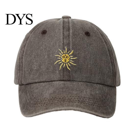 Travel Baseball Cap Embroidery Sun Pattern Hat, Adjustable Back Buckle Retro Distressed Washed Cotton Hat Style Cap, Fabric Outdoor Sunshade