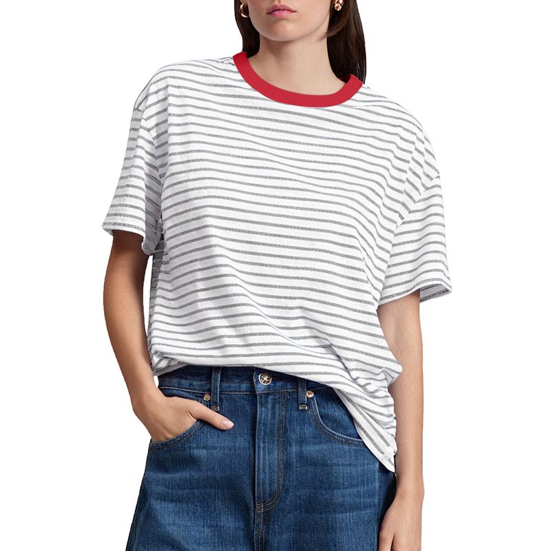 Acelitt Casual All-matching O-neck Pullover Women 2025 Summer New Stripe Print Short Sleeve T-shirt