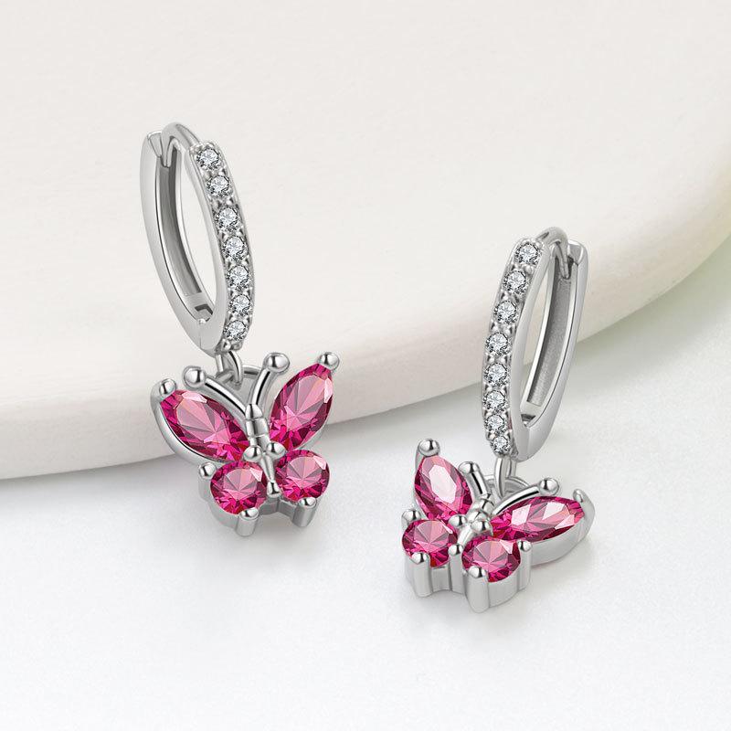 Exquisite Butterfly Zircon Earrings With Twelve Birthstones Fashionable And Simple Ear Clips Jewelry For Women