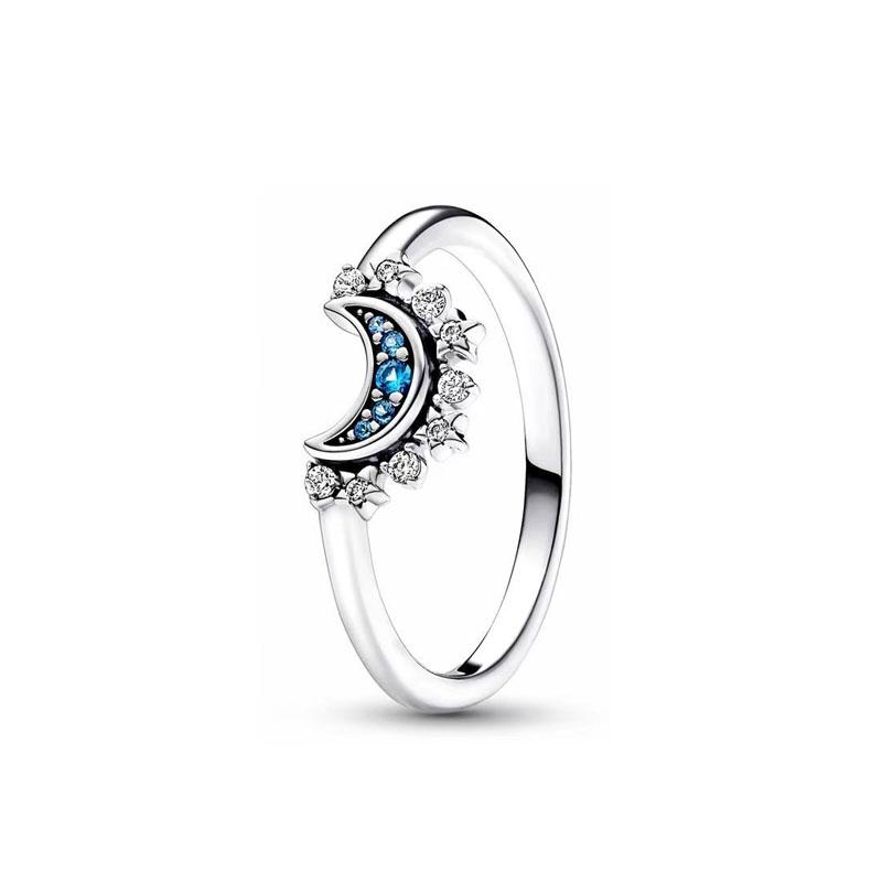 Blauer 925er Sterlingsilberring Ringe für Damen Modeschmuck Accessoires Mond Schneeflocke Herz Geschenke Hochzeit 2025