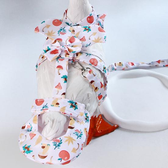 Duck Diaper with Leash Mushroom And Leaf Print Poultry Diaper Adjustable Farm Pet Diaper with Bow Knot for Goose Chicken Duck