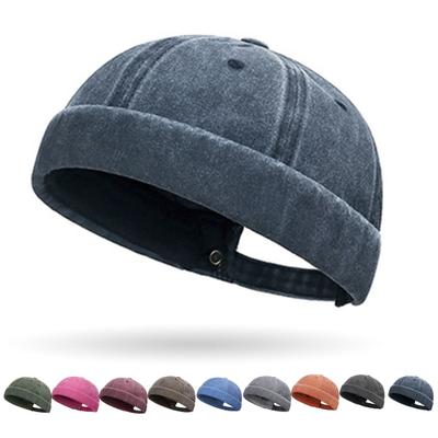 Kuppelhut ohne Krempe für Damen und Herren, Arbeiter-/Seemannsmütze, Totenkopfmütze mit gerolltem Umschlag, Retro-Denim-Dockerhut für Wanderungen, Reisen und Ausflüge