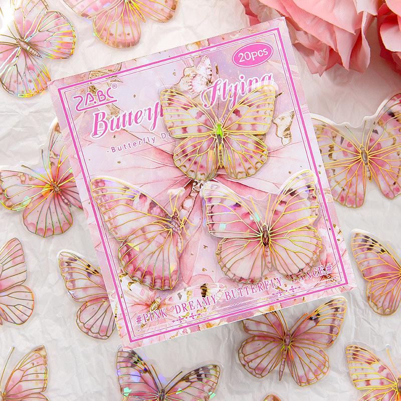 20pcs/pack PET Gilded Butterfly Stickers DIY Scrapbooking Collage Supplies Creative Decor Stationery Aesthetics Stickers