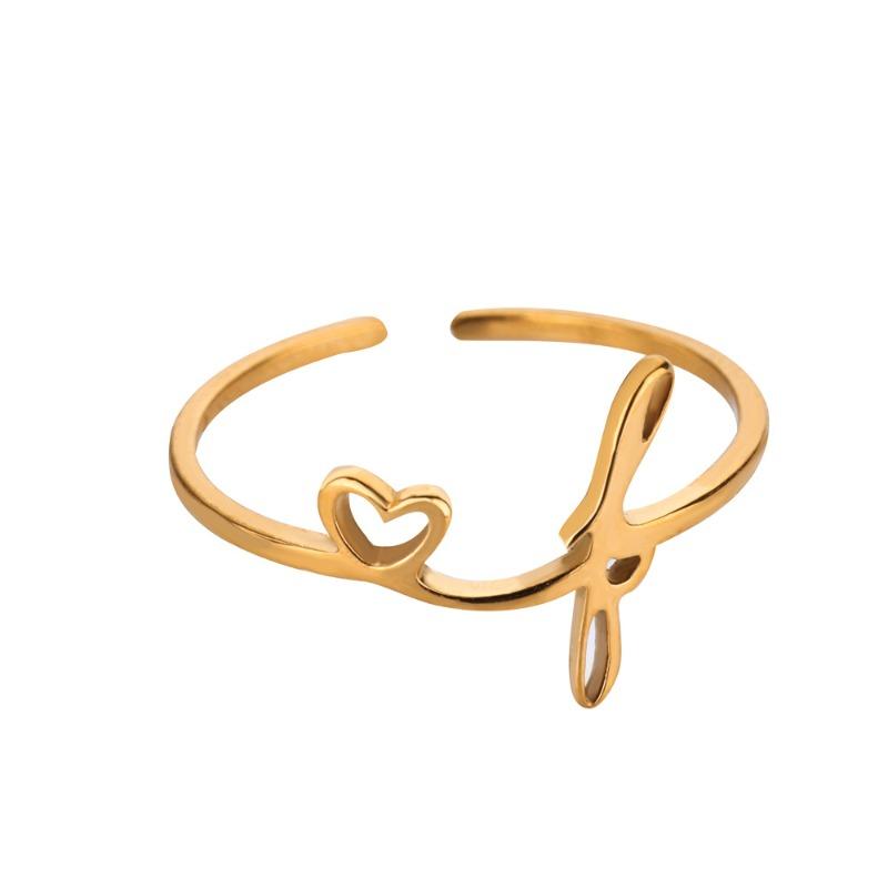 Hot-selling English letter ring gold cold wind simple love titanium steel women's ring adjustable