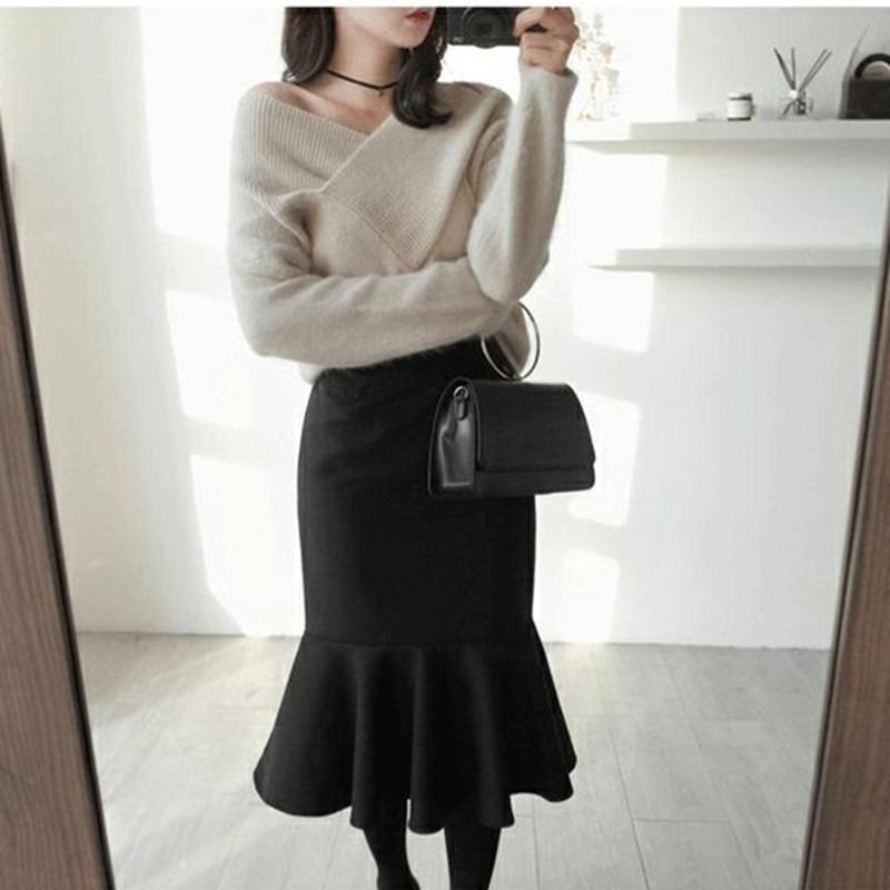 Autumn Long Sleeve Fleece Knitted Sweater Women Winter New Sexy V-neck Off Shoulder Plush Pullovers Sweaters Women Elegant Solid Casual Jumper 25501