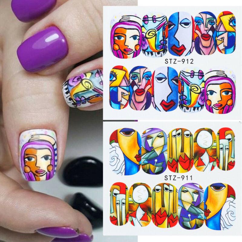 

16 листов Nail Art Наклейки Современные абстрактные наклейки для переноса воды Скульптура Советы