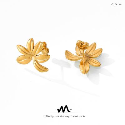 Mori Style Geometric Flower Stud Earrings In Gold-Plated Titanium Steel