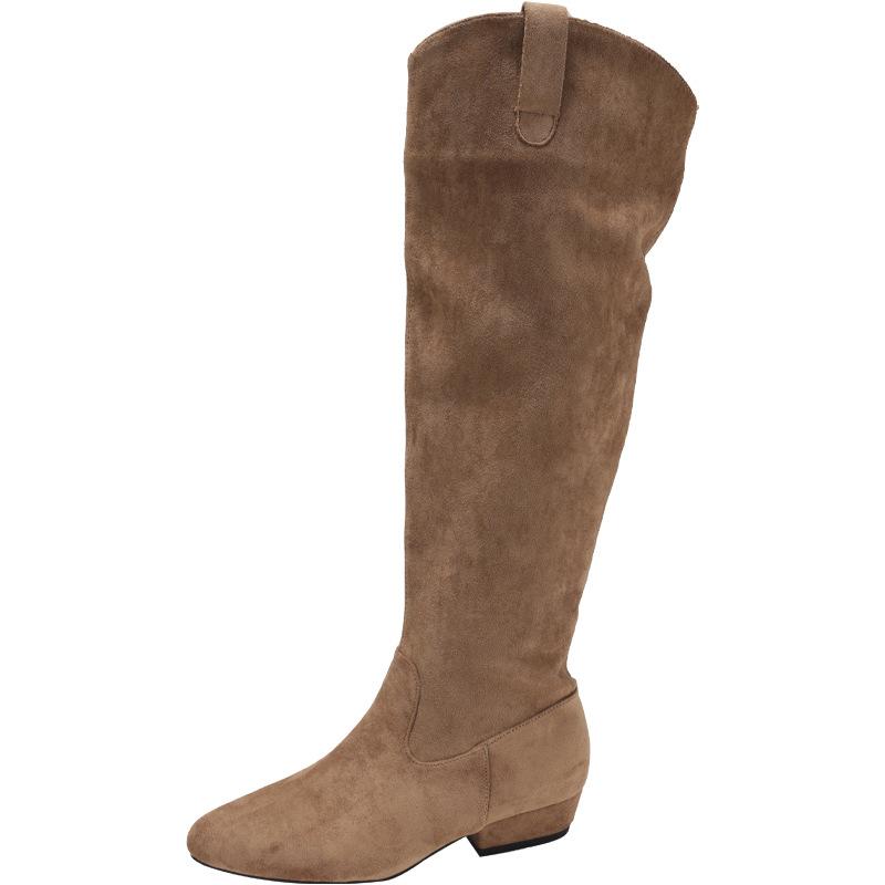 Coarse Heel Vintage Suede Pile Boots Long Knight Boots Women's Autumn and Winter Pointed Skinny Boots Medium Boots