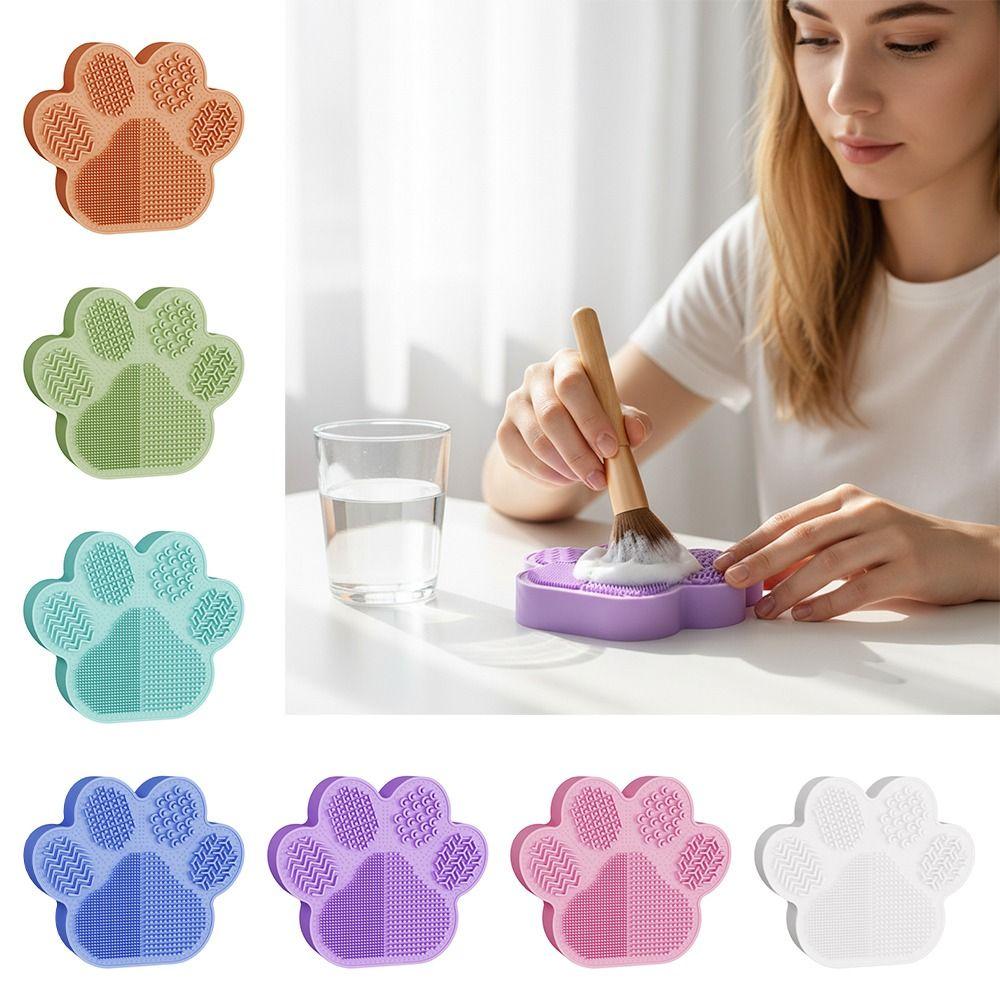 2 in 1 Makeup Brush Cleaning Tool Multi-functional Cartoon Cat's Paw Makeup Brush Holder Silicone Multicolor