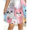 Cute Cartoon Cat Print Dress for Girls Childrens Casual Short Sleeved A-line Swing Dress Suitable for Birthday Gifts and Parties